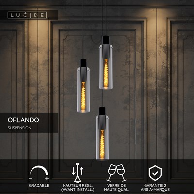 Lucide ORLANDO - Suspension - Ø 32 cm - 3xE27 - Fumé